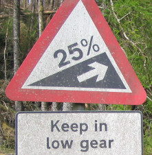 Stay in low gear road sign. Extract from Devil's Staircase Wales.jpg  Creative Commons Attribution 2.0 Generic license by John Spooner